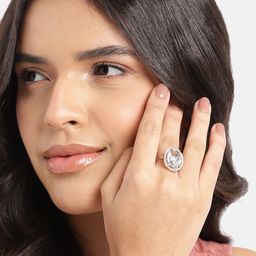 Anouk Silver-Plated AD-Studded Adjustable Finger Ring-image-9