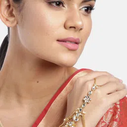 I Jewels White Gold-Plated Kundan Studded & Beaded Handcrafted Ring Bracelet-20