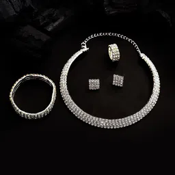 SOHI Women Silver-Plated White Stone-Studded & Beaded Jewellery Set-50
