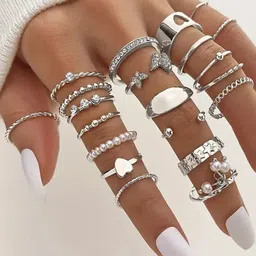 Jewels Galaxy Set of 21 Silver-Plated Beaded Finger Rings-44
