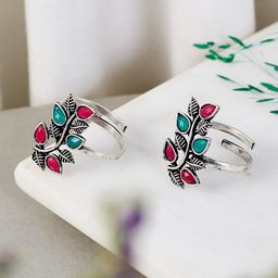 ATIBELLE Set of 2 German Silver Stone Studded Toe Rings-image-54