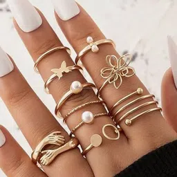 Jewels Galaxy Set of 9 Gold-Plated  Stackable Finger Rings-41