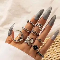 Jewels Galaxy Set Of 9 Silver-Plated Contemporary Stackable Rings-38