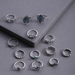 SOHI Woman Set of 13 Silver Designer Ring-10