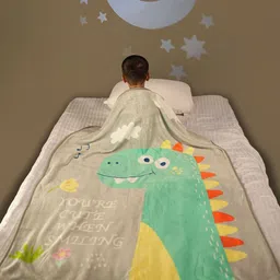 Yellow Bee Kids Grey & Green Cartoon Characters Printed AC Room 354 GSM Single Bed Blanket-0