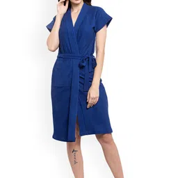POORAK Women Blue Solid Bath Robe-picture-14