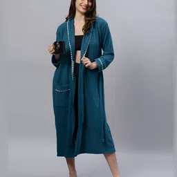 HotGown Women Printed Detailed Collar Water Absorbent Long Sleeves Bath Robe-image-22