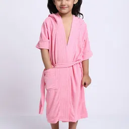 ELEVANTO Kids Pink Solid Bath Robe With Belt-image-22