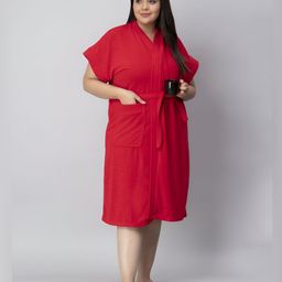 HotGown Red Half Sleeves Bath Robe-image-20