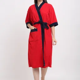 Creeva Everyday Collection Shawl Collar Knee Length Terry Bath Robe With Front Pocket-35