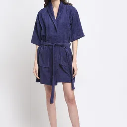 Creeva Navy Blue Solid 380 GSM Bath Robe-15
