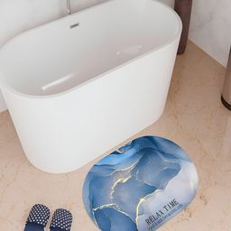Kuber Industries Blue Printed Anti Skid Bath Rug-32