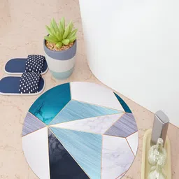 Kuber Industries Blue & White Printed Anti-Skid Bath Rug-image-80