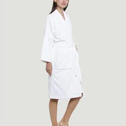 MYTRIDENT Women White Pure Cotton Bath Robe With 2 Front Pockets-35