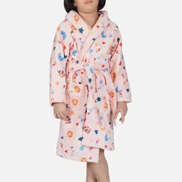 RANGOLI Kids Peach Colored Printed 400 GSM Pure Cotton Bath Robe-51