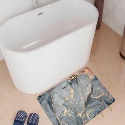 Kuber Industries Grey Abstract Printed Anti-Skid Bath Rug-3