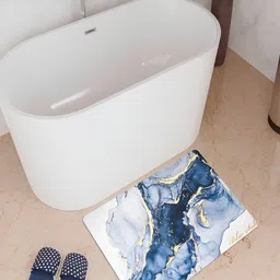 Kuber Industries Blue & White Abstract Printed Anti-Skid Bath Rug-image-83