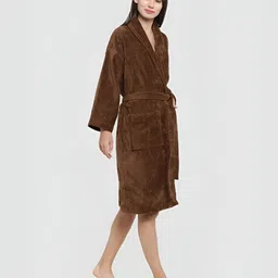 MYTRIDENT Brown Shawl Collar Pure Cotton Bath Robe-1