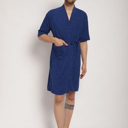 ELEVANTO Men Micro Terry Bath Robe With Belt-image-8