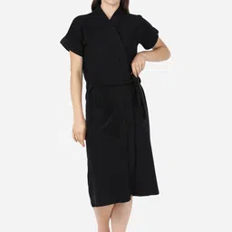 GOLDSTROMS Women Black Solid Cotton Bath Robe-image-92