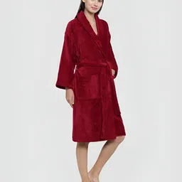 MYTRIDENT Unisex Red Shawl Collar Pure Cotton Bath Robe-2