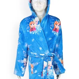 SPACES Blue 380 GSM Disney Princess Printed Cotton Bath Robe with Hood-image-3