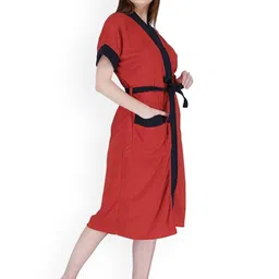 Kuber Industries Red Pure Cotton Soft & Fluffy Bath Robe-9