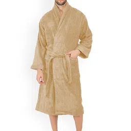 RANGOLI Beige Pure Cotton Bath Robe With Slippers-image-46