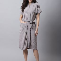 ELEVANTO Women Grey Solid Bath Robe-19