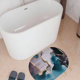 Kuber Industries Blue & Grey Abstract Printed Anti-Skid Bath Rug-14