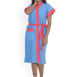 POORAK Women Blue And Red Solid Half Sleeves Bath Robe-image-66