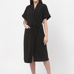 POORAK Black Shawl Collar Bath Robe-image-1