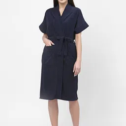 POORAK Navy Blue Shawl Collar Bath Robe-30