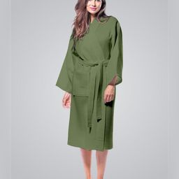 Enchant Home Green Waffled Cotton Bath Robe-52
