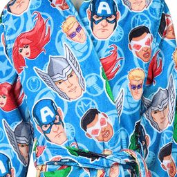SPACES Blue & Red Printed Pure Cotton Bath Robe With Belt image 5