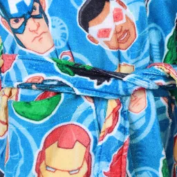 SPACES Blue & Red Printed Pure Cotton Bath Robe With Belt image 3