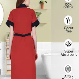 Kuber Industries Red Pure Cotton Soft & Fluffy Bath Robe image 4