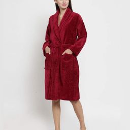 MYTRIDENT Unisex Raspberry Red Pure Cotton Soft Comfort Bath Robe image 2