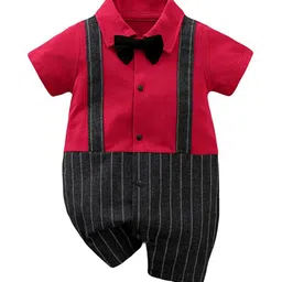 StyleCast Infant Boys Red & Black Striped Pure Cotton Rompers-image-13