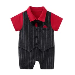 StyleCast Infants Boys Red Colourblocked Suit Style Cotton Rompers-image-16