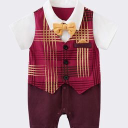 StyleCast Red & White Infant Boys Checked Cotton Rompers-image-19
