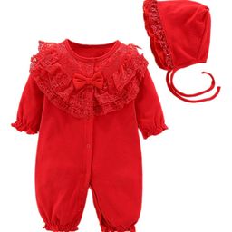 StyleCast Red Infant Girls Self Designed Cotton Rompers With Cap-image-39