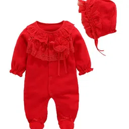 StyleCast Red Infant Girls Self-Design Cotton Rompers-37