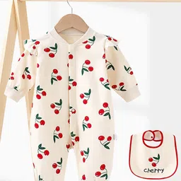 StyleCast Infants Girls Cream & Red Printed Cotton Rompers-image-70
