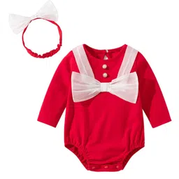 StyleCast Infant Girls Red Cotton Bodysuit With Headband-image-22
