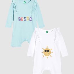 YK Organic Girls Pack Of 2 Blue & White Organic Cotton Rompers-image-39