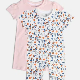 MINI KLUB Infant Girls Pack Of 2 Printed Pure Cotton Rompers-picture-38