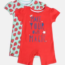 MINI KLUB Girls Pack Of 2 Printed Pure Cotton Rompers-image-96