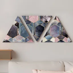Art Street Blue & Pink 3 Piece Canvas Abstract Wall Paintings-44