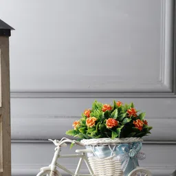 FOLIYAJ Orange & Green Artificial Shemrock Flower with Rickshaw Pot-19
